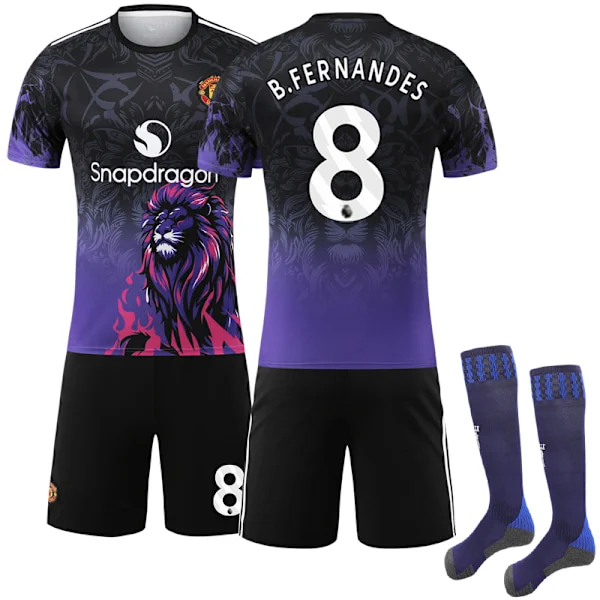 Man United 2025-26 Trøje til Børn & Voksne, B. Fernandes Nr. 8, Inkluderer Strømper