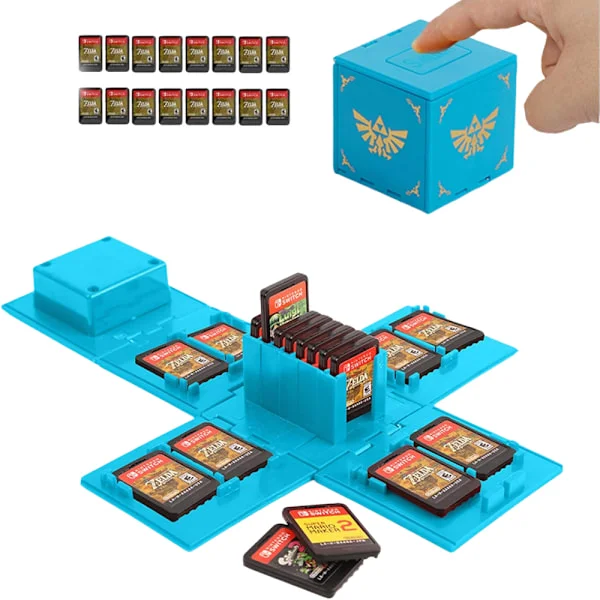 Nintendo Switch-spelkortsfodral, förvaringslåda för spelkort, spelkortshållare för Nintendo Switch-spel med 16 fack (Zelda Blå)