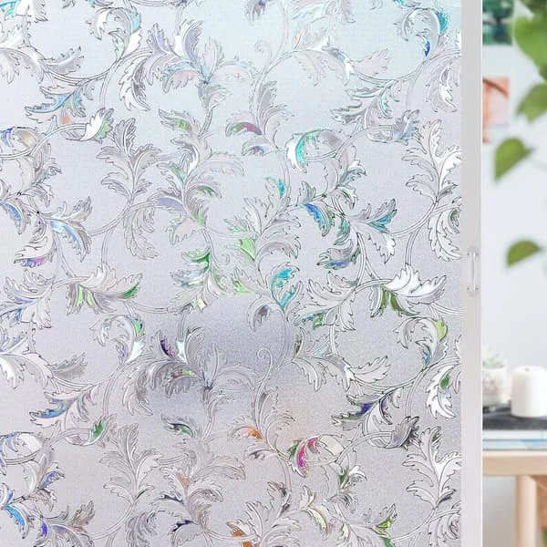 Decorative Window Film Static Cling PVC Frosted Glass Leaf Pattern For Home Office Bathroom 45 X 200 Cm