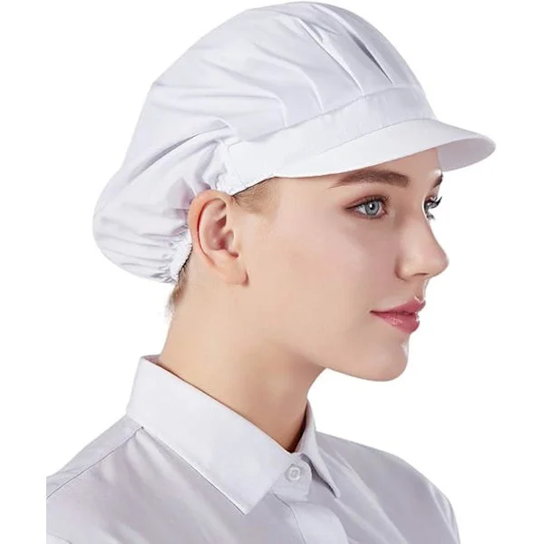1 stk Unisex Kokkehatt Elastisk Kokkelue Kjøkken Baking Cooking Hat for Menn Kvinner med Bremskjerm-Hvit