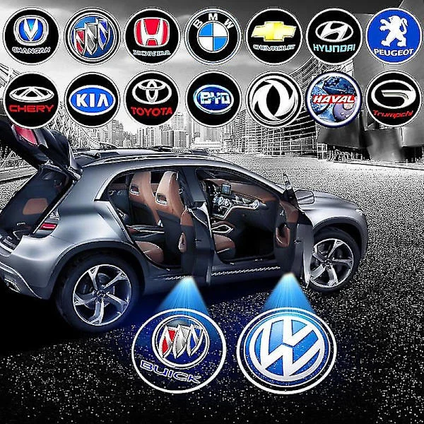 2 stk Logo-projektor Trådløs Bil Dørlys Stikkfri Lim Bil Merke Logo Projeksjonslampe Auto På/av Bildekor Ny