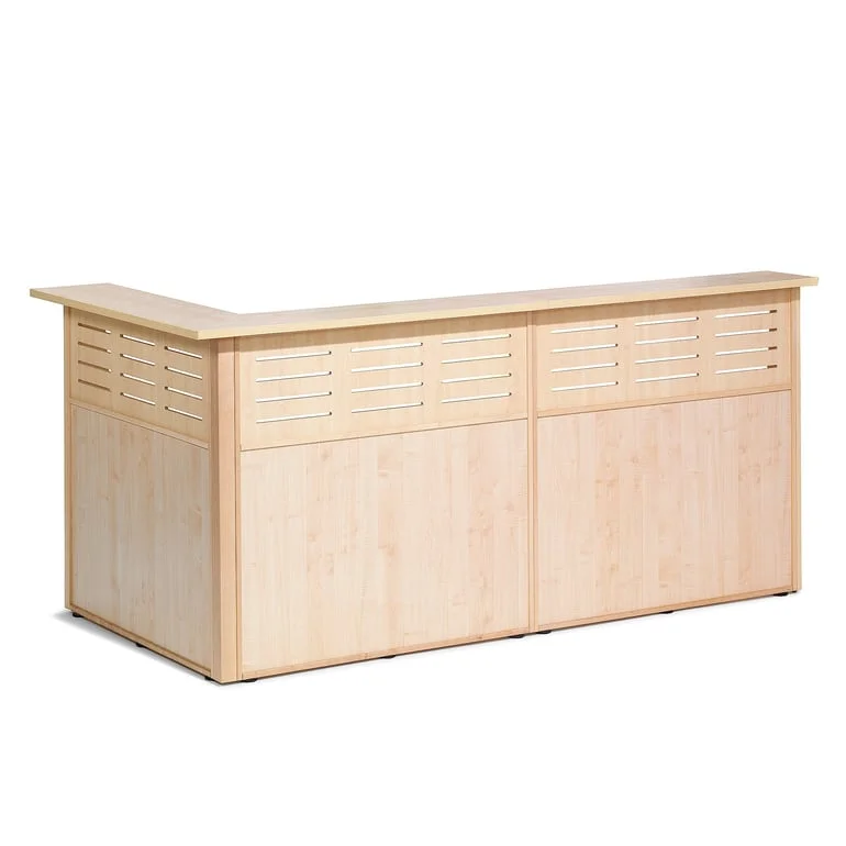 L shape reception counter TREAT, R/H, 3 sections, 2490x1290x1200 mm, birch