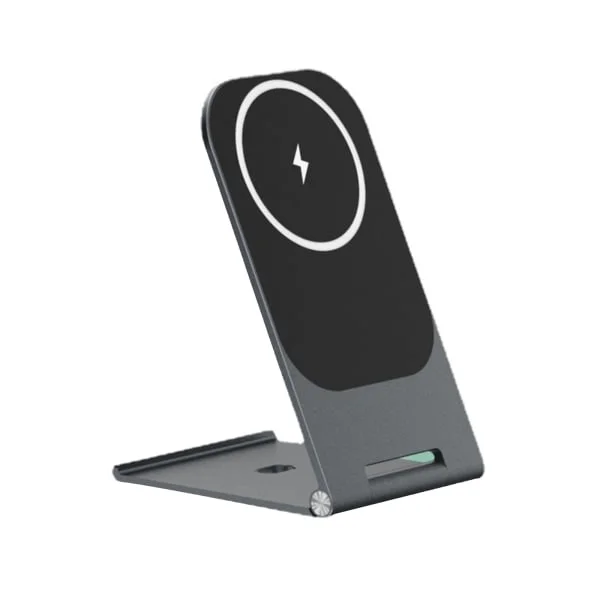 【DENGTU】Trådløs ladestasjon i aluminium 15W, Skrivebordsstasjon, Trådløst ladestativ for telefon 12 13 Pro Max, Telefonlader, Svart