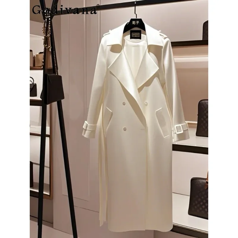 AliExpress - Große Größe Temperament Mode Einfache Zweireiher Satin Lange Trenchcoat Mode Lose Lange ärmeln Frauen Einfarbig Mäntel