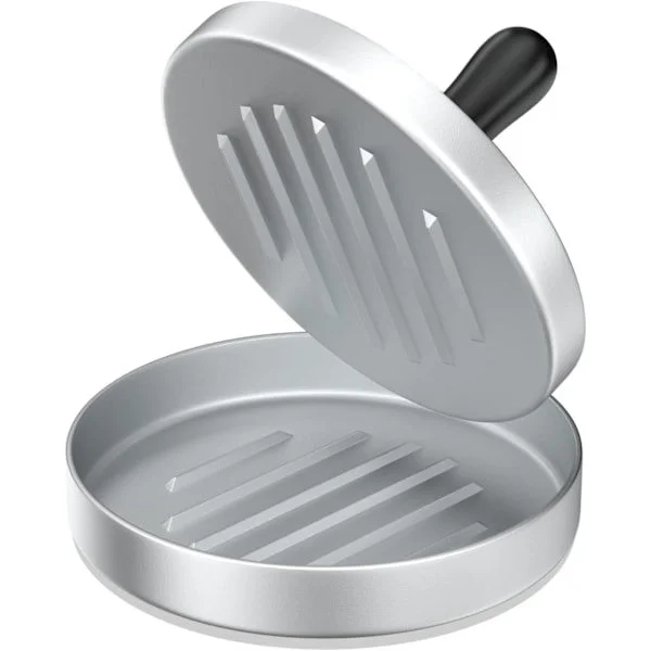 Hamburgerpresse, non-stick aluminium hamburgerform, hamburgerpresse til at knuse kød og grille eller BBQ (sølv)
