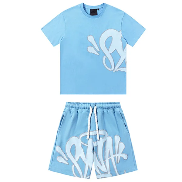Syna World Men's Short Sleeve T-Shirt & Shorts Casual Outfit Set Summer Tracksuit EE E[ZHE]