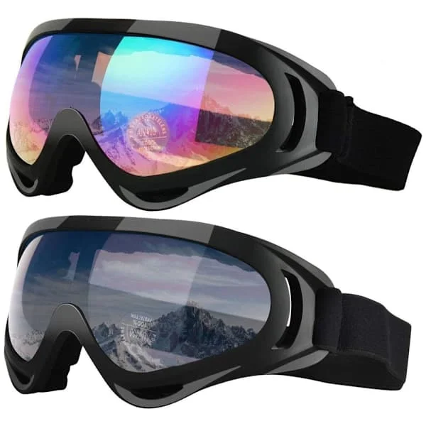 Slalåmbriller, 2-pakning, Snowboardbriller for barn, gutter og jenter, ungdom, menn og kvinner, med UV 400-beskyttelse, vindmotstand, 