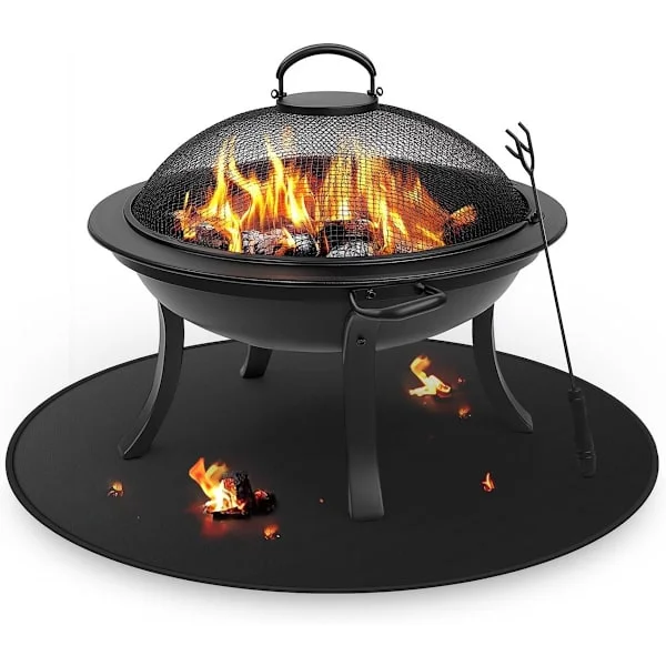 Brannbestandig ovnsmatte - 60 cm rundt trekk for under en utendørs grillmatte - olje- og vanntett underlagsmatte - grilltilbehør