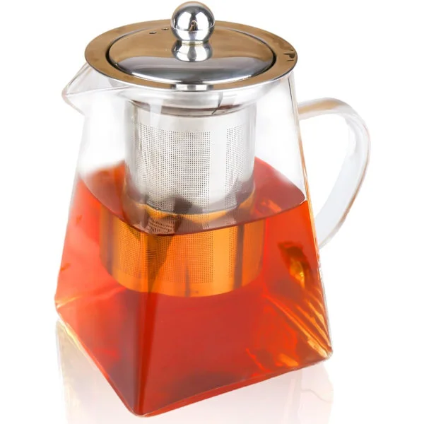 Fyrkantig Tekanna i Glas med Insats, Värmebeständigt Borosilikatglas Tekanna med Sil, 550ml/18.6oz