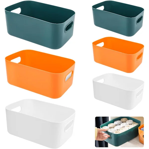 6 Pieces Plastic Storage Baskets, Multiple Colors, Organizer Bins with Handles for Home, Kitchen, Bathroom, Closet - 2 Sizes