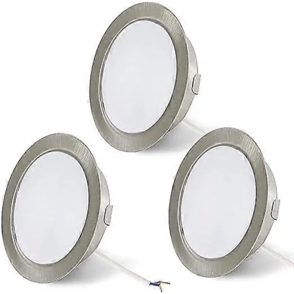 URing-setti 3 LED-kalustevalaisinta 12V 3.5W, G4 LED-litteä kalustealasvalo, G4-alasvalo, 3000K lämmin valkoinen, harjattu nikkeli, himmennettävä, Alt