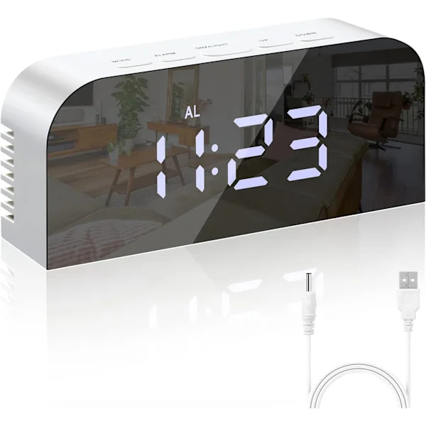 Digital väckarklocka, stor LED-skärm med datum och temperatur, med 2 USB-laddningsportar, 12/24 timmar, modern inredning för hem eller sovrum