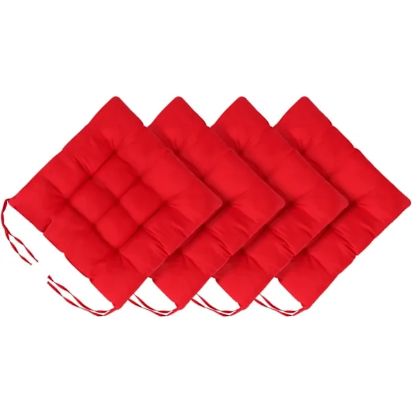 4-pack Chair Cushions for Dining Room 40x40cm Garden Chair Cushions with Ties Comfortable Washable Square Seat Pads Red