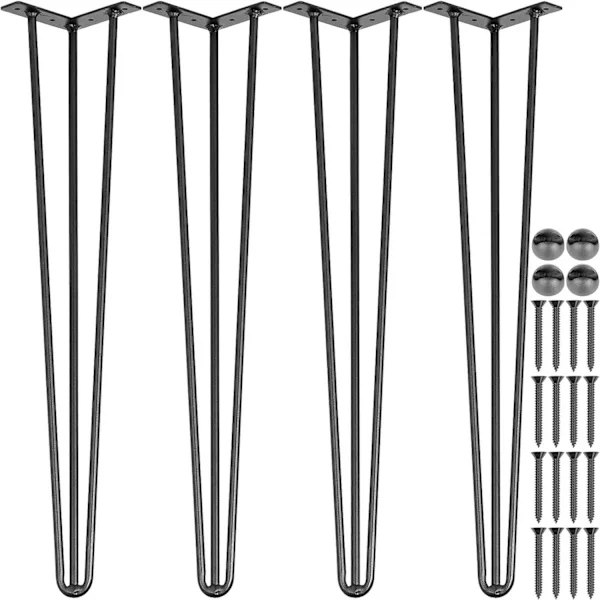 Hiusneulajalkojen pöytä 51 cm Musta 4 kpl:n sarja Pöydänjalat Jokainen 100 kg:n kapasiteetti Hiusten neulajalkojen pöytä 3 tankoa