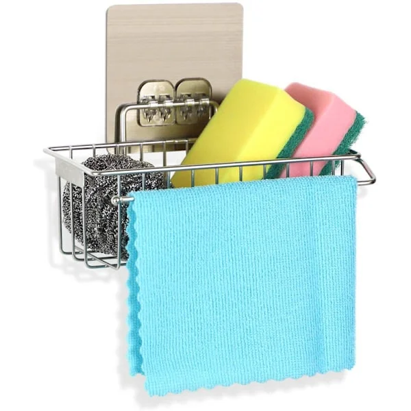 Sink Organizer, 2-in-1 Sponge Holder Kitchen Organizer for Sink Caddy Organizer Dishcloth Holder Kitchen Organizer Stainless Steel Kitchen Storage