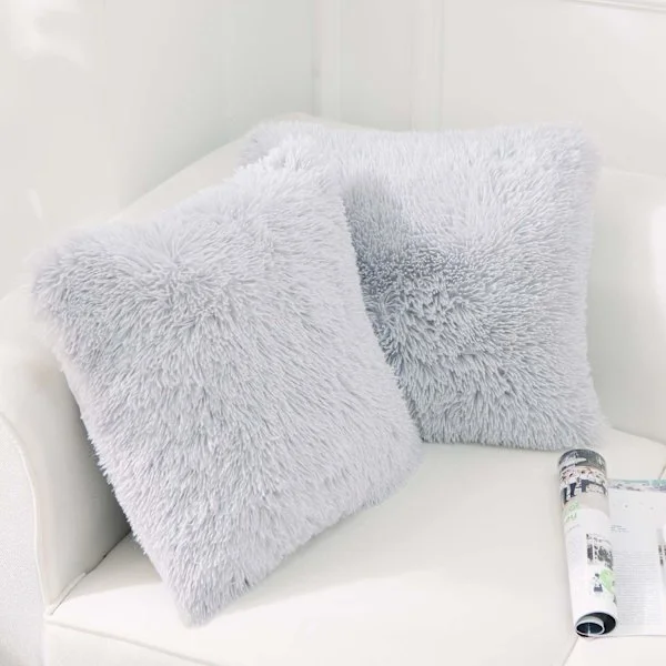Sett med 2 putetrekk 40 x 40 cm grå kunstig pels pels pute dekorativ dekorativ pute koselig pute fluffy sofa