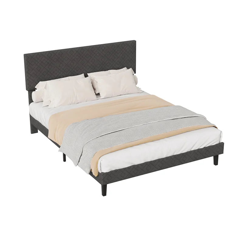 AliExpress - Polsterbett 140x200 mit höhenverstellbarem Kopfteil, Jugendbett mit Holzlattenrost, gepolstertes Doppelbett Stoffbett Bettgestell für 