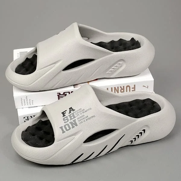 Summer Massage Slippers Men Indoor Outdoor Beach Shoes Soft Sole Casual Slippers Men Flip-flops Men's Sandals Grey Black