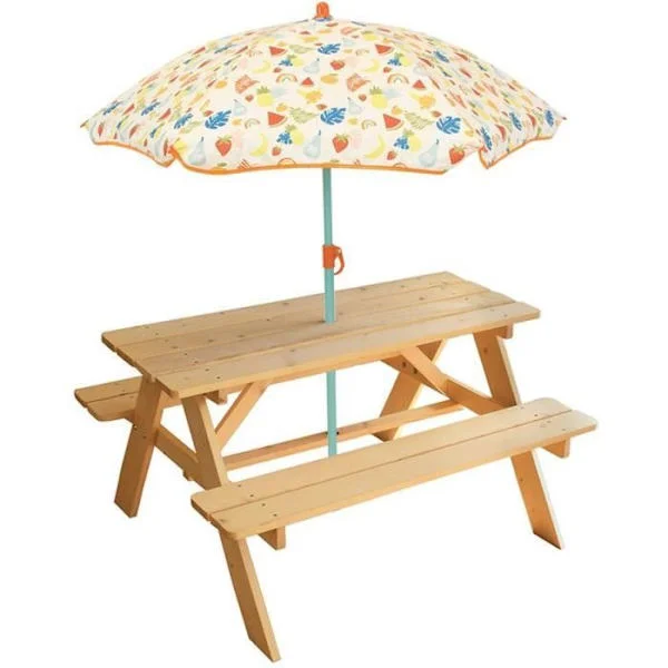 FUN HOUSE Fruity's furu picknickbord med parasoll för barn - Flerfärgad/Orange