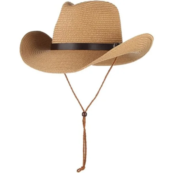 Unisex Olkihattu Panama Fedora Trilby Hattu Safari Rantahattu Aurinko UV-Suoja Hattu Säädettävällä Leukahihnalla Miehille Naisille A