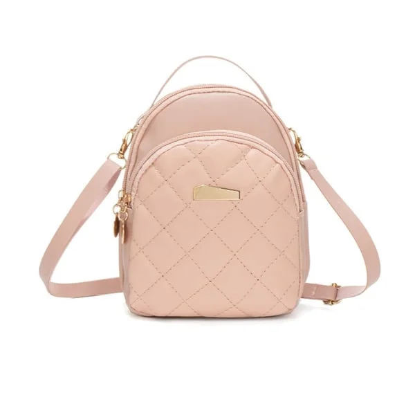 Quiltad ryggsäck för kvinnor matchande ryggsäck kvinnor liten telefonväska flick skolväska dam PU läder avslappnad ryggsäck rosa Rosa