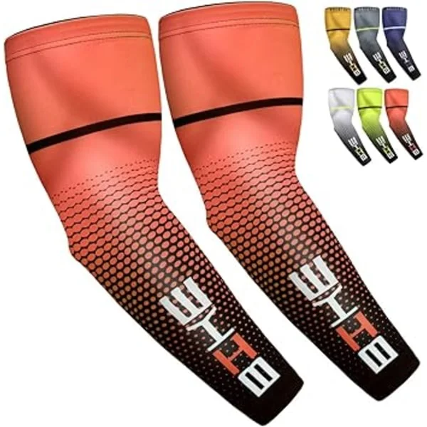 Røde (L) Armvarmere for Menn & Kvinner, Solbeskyttelse Anti-UV UPF 50+ Sklisikre Kjølende Armvarmere, Gaming Armvarmere, Kompresjons Sports Armvarmere