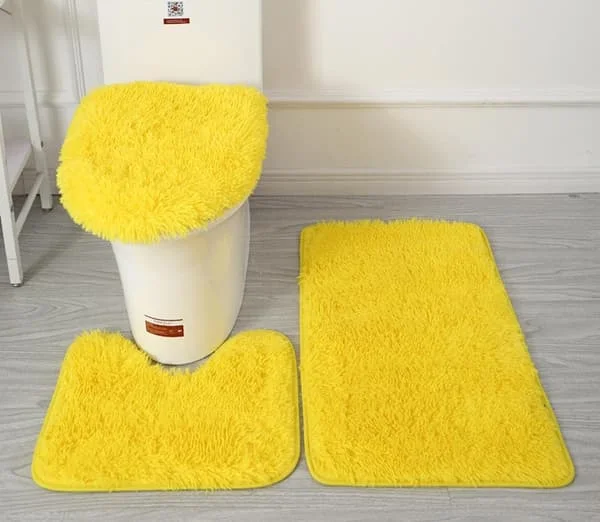 Mjuka badrumsmattor i mikrofiber, 3 delar, badrumsmatta + konturmatta + toalettstolsöverdrag, halkfria badrumsmattor med PVC-prickig flanellbaksida
