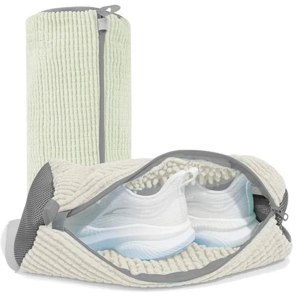 2pcs Shoe Washing Machine Bag, Washing Machine and Dryer Bag for Shoes, Reusable Shoe Cleaning Bag for Sneakers, Microfiber Interior White