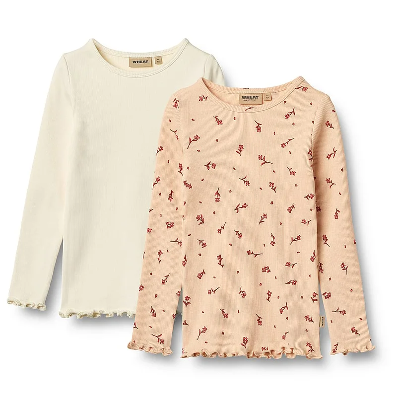 WHEAT Rib T-Shirts Long Sleeve Ida 2-pak Rose Water Flowers Str 116/6 år, Tøj & Bolig, Børnetøj, Børneundertrøjer