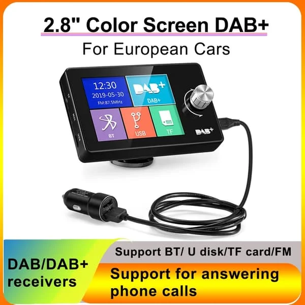 Ezonetronics DAB Bilradio Modtager med Skærm Stereo Lyd Digitalt Signal Antenne Broadcast Adapter FM Transmitter