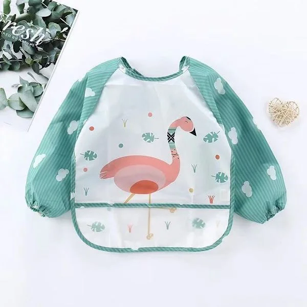 Pakke langermede smekker til baby, vanntette ermeløse smekker, fleksible smekker for småbarn én størrelse (0-3 år)