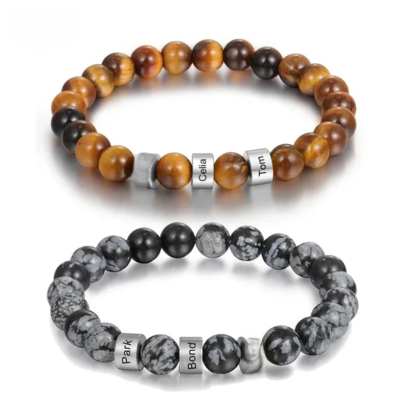 AliExpress - Bracelets personnalisés en acier inoxydable avec perles gravées, bracelets personnalisés en pierre œil de tigre, cadeaux pour hommes, 