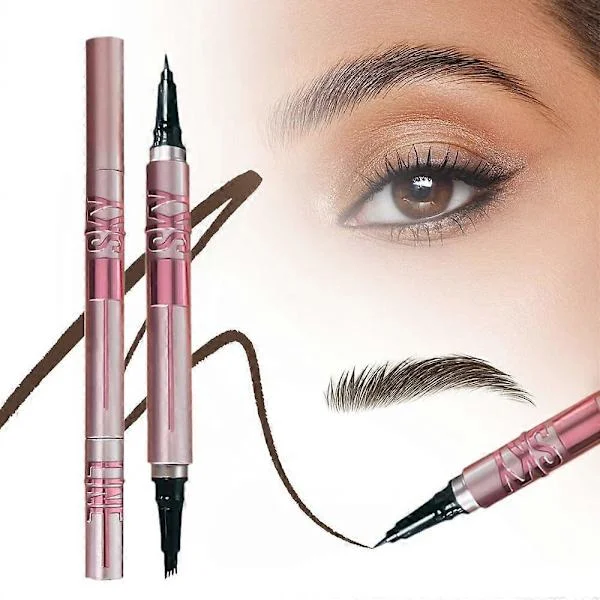 Microblading Ögonbrynspenna 4 Gaffelspets, 2 i 1 Dubbelsidig Ögonbrynspenna med Exakt Borste, Skapa Naturliga Hårliknande Bryn