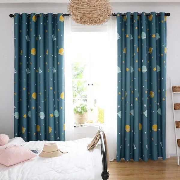 Blue Planet Blackout Curtains 1-pack Polyester Lightproof Kids Room Anime Universe Curtains for Children's Bedroom