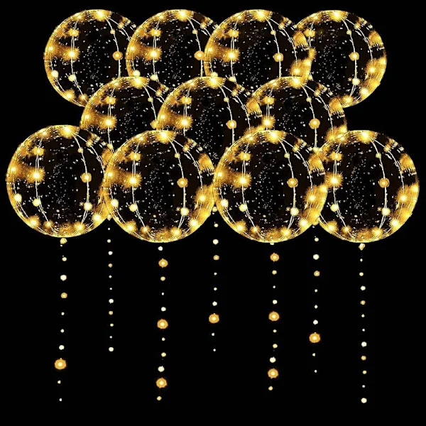 LED Balloner 10-pak, Lysende Balloner 50 cm Klar Helium Bobo Balloner, Selvlysende Bobleballoner med Lyssnore til - Perfekt