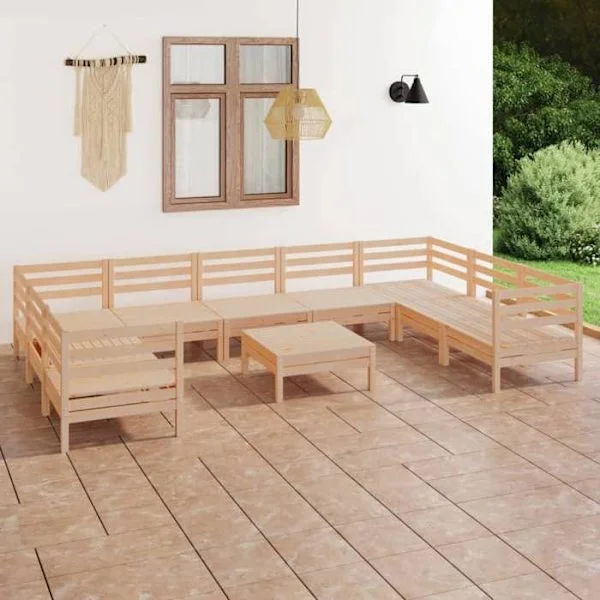 Trädgårdsmöbler 10 delar - Maison Exclusive - Massivt furu - Modulär pall-design - Väderbeständig