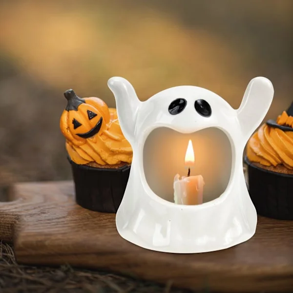 Halloween spøgelses lysestage, spøgelses lysestage dekoration keramik Halloween lysestage sød ønskende spøgelses lysestage egnet til bord ce