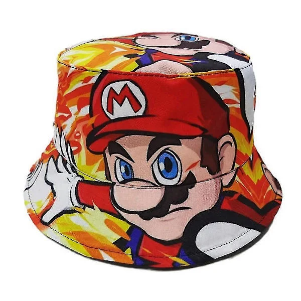 Vändbar Super Mario Barn Pojkar Flickor Mössa Solhatt Hinkhatt Fiskehatt Kepsar