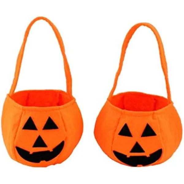 2-pak Pumpehoved Godtepose, Græskar Godtepose Trick or Treat Tasker Filtposer med Håndtag til Børn Kostumefest