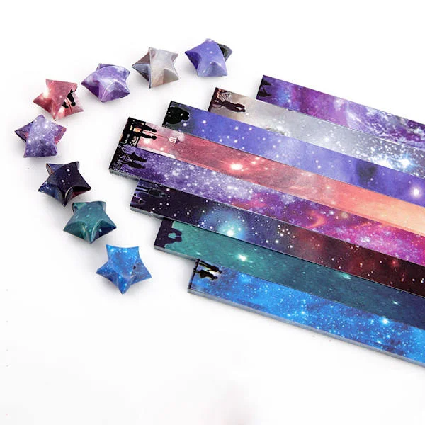 Måne Stjärnhimmel Pentagram Origami Stjärnor Papper och Lysande Stjärnor