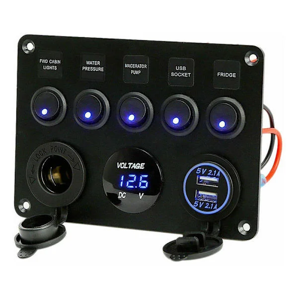 5-pak vippekontakt, dobbelt USB-stik 12V oplader stikkontakt LE