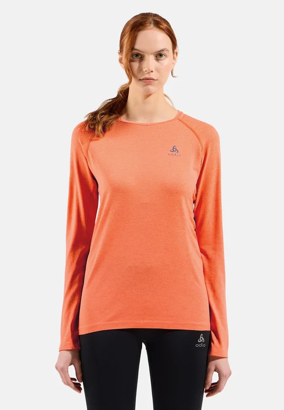Odlo Women's Essential Seamless Long-Sleeve Running T-Shirt, S, orange
