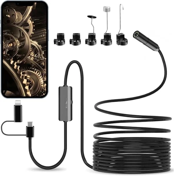 wxsp Endoskopkamera 1920p HD endoskopkamera med lys, 8 LED-lys, IP67 Type C slangekamera, inspeksjonskamera for iPhone, iPad og OTG