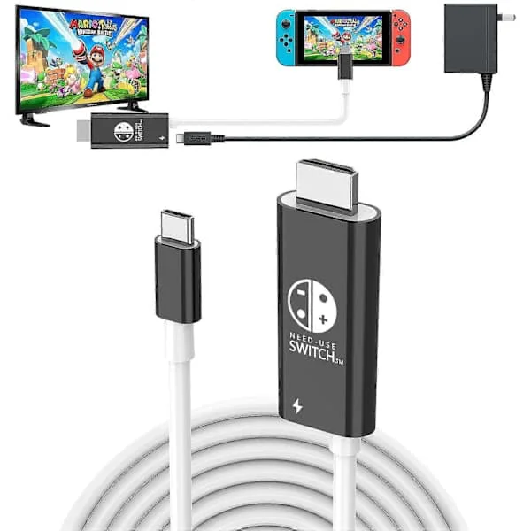 USB C til HDMI-kabel 3-i-1 for Nintendo Switch OLED, 4K HDMI med 100W PD ladekabel for TV bærbar PC 2m