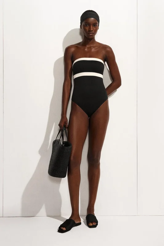 COS Women's Colour Block Scuba Bandeau Swimsuit in Black