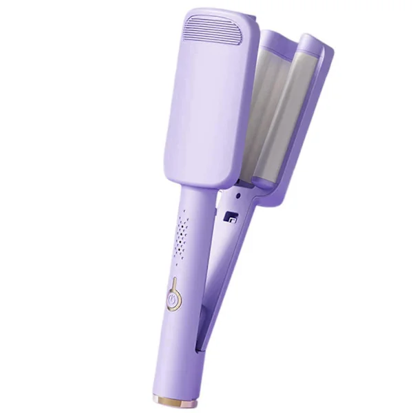 3-barrel deep wave tong portable anti-scald hair crimper fast heating cordless hair curler for all hair types Purple UK plug