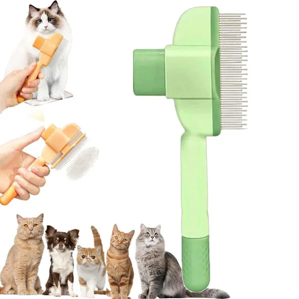 Kattborste - kattkam - hundborste långhårig - kam för borttagning av djurhår - Loppborste för katter och hundar med frigöringsknapp - Katt-/