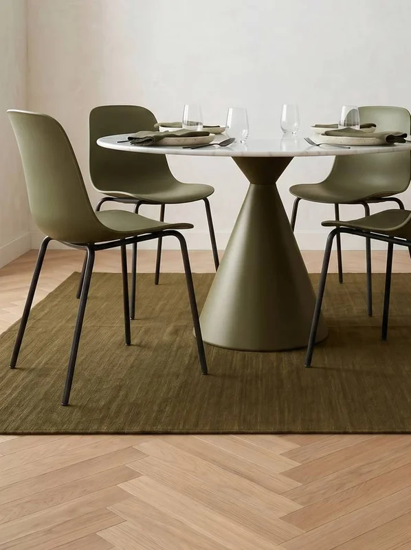 Eén Kleur Groot Handloom Flat Vloerkleed - Olijfgroen 250X250 Wol, In Moderne Stijl