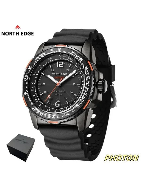 AliExpress - NORTH EDGE boîte-cadeau montre pour homme solaire PHOTON mode montre à Quartz étanche 50M Sport bracelet en Silicone hommes montre Reloj