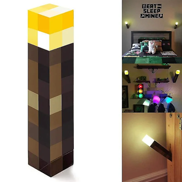 Minecraft Game Peripheral Torch Lamp, 11 tum LED-nattlampa, uppladdningsbar nattdukslampa, för kostym Cosplay, barnrums spelrum inredning